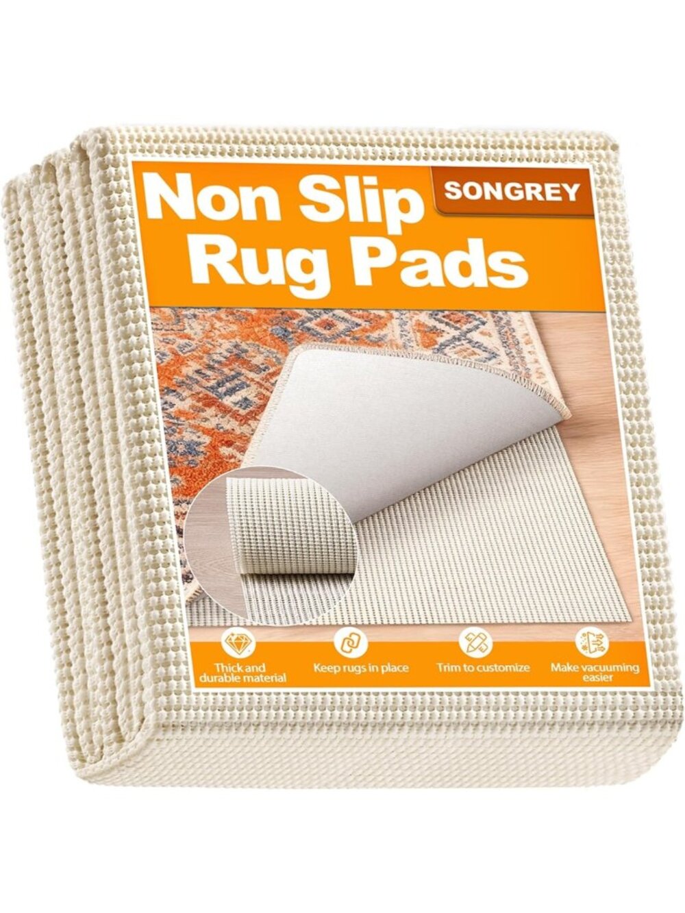 Extra Thick Non-Slip Rug Pad 2x8 FT | Carpet Pads for Hard Floors, Prevents